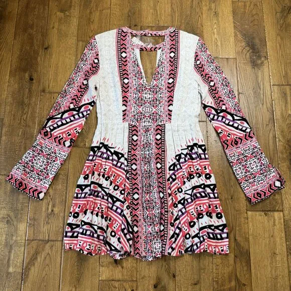 NWT Free People Tegan Border Print Bell Long Sleeve Tunic Mini Dress Sz 0 - Picture 6 of 6
